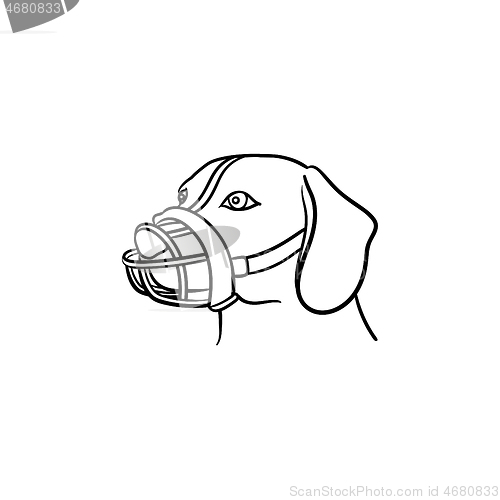 Image of Dog with a muzzle hand drawn outline doodle icon.