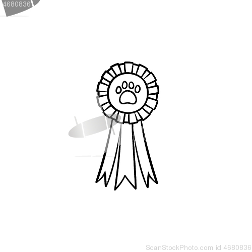 Image of Pets award rosette hand drawn outline doodle icon.