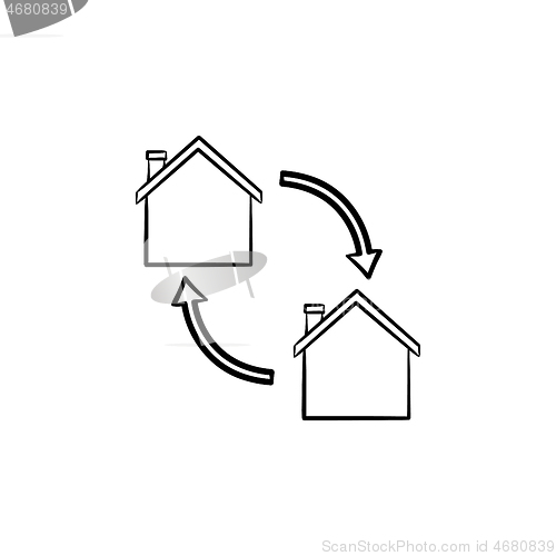 Image of House exchange hand drawn outline doodle icon.