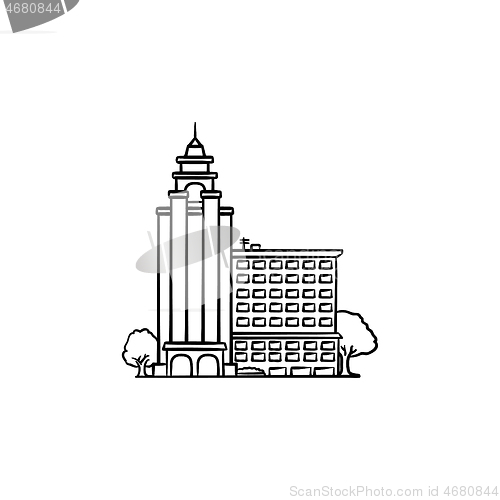 Image of University building hand drawn outline doodle icon.