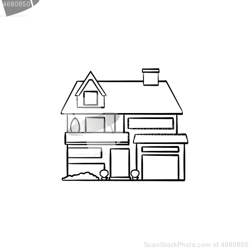 Image of Suburban cottage hand drawn outline doodle icon.