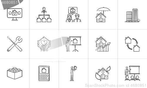 Image of Real estate hand drawn outline doodle icon set.