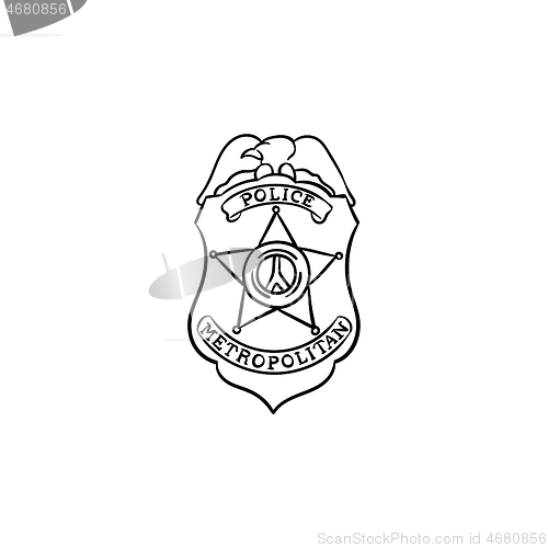 Image of Police badge hand drawn outline doodle icon.