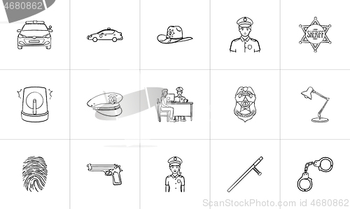 Image of Police hand drawn outline doodle icon set.