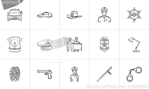 Image of Police hand drawn outline doodle icon set.
