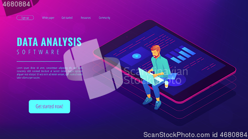 Image of Isometric big data analysis landing page concept.