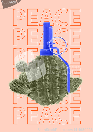 Image of Green cactus and grenade weapons as a symbol of peace.