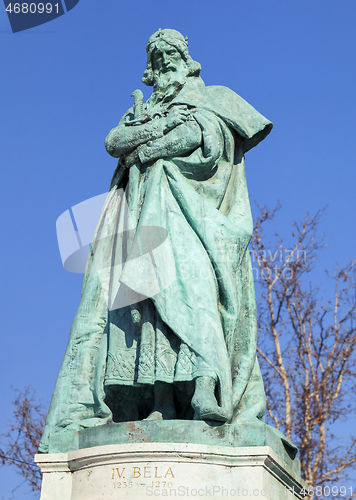 Image of Budapest, HUNGARY - FEBRUARY 15, 2015 - Statue of king Bela IV in Hero's Square, Budapest