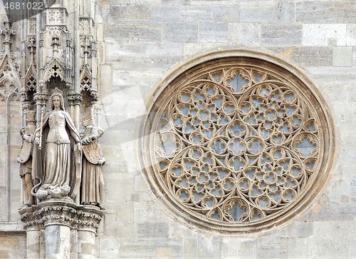 Image of Round gothic window on the facade of the St. Stephen's cathedral, Vienna