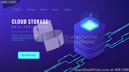 Image of Isometric cloud storage landing page concept.