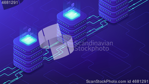 Image of Isometric server-side processing concept.