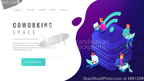 Image of Isometric coworking space landing page.