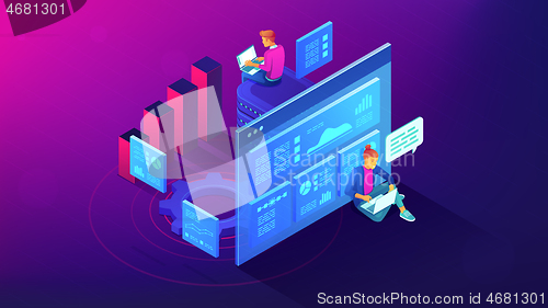 Image of Digital strategy and planing isometric illustration.
