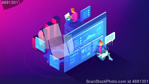 Image of Digital strategy and planing isometric illustration.