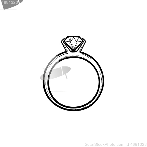 Image of Weddind ring with diamond hand drawn outline doodle icon.