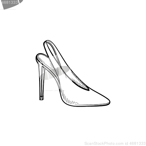 Image of High heel shoe hand drawn outline doodle icon.