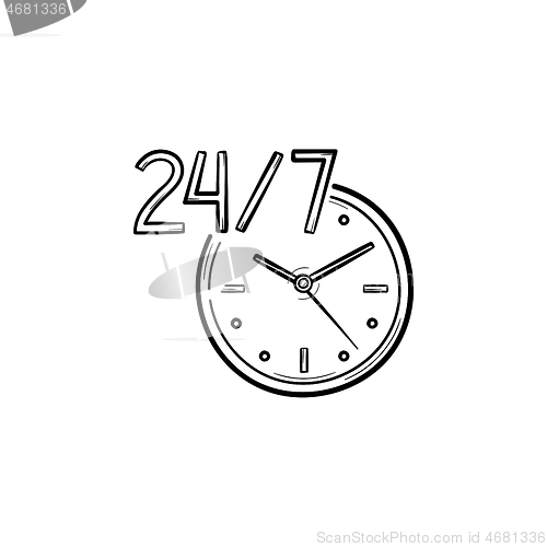 Image of 24-7 open service hand drawn outline doodle icon.