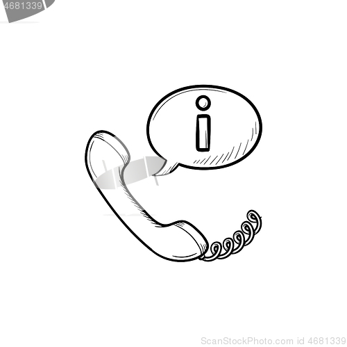 Image of Phone receiver with information sign hand drawn outline doodle icon.