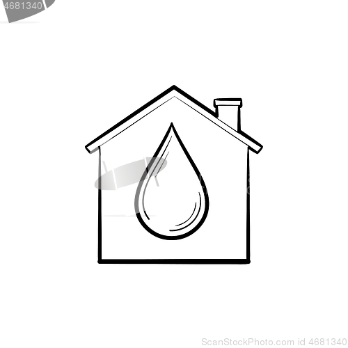 Image of House with water drop hand drawn outline doodle icon.