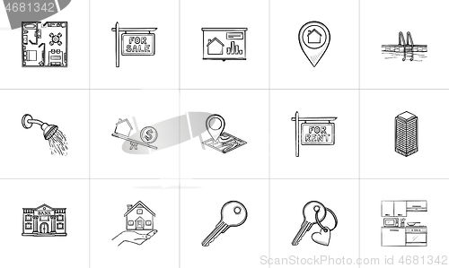 Image of Real estate hand drawn outline doodle icon set.