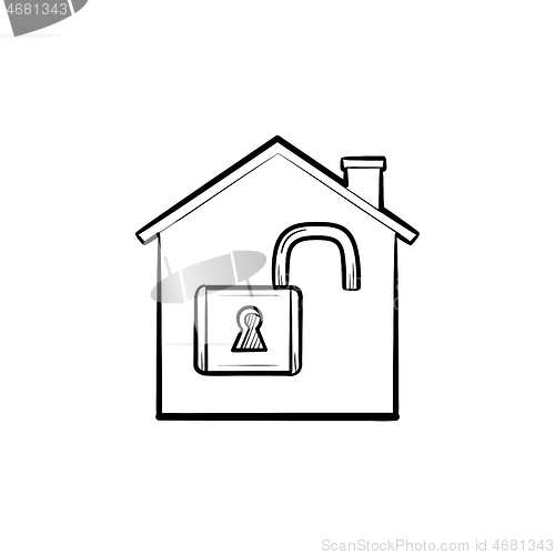 Image of Unlocked house hand drawn outline doodle icon.