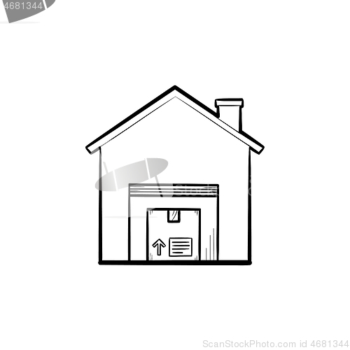 Image of Warehouse hand drawn outline doodle icon.