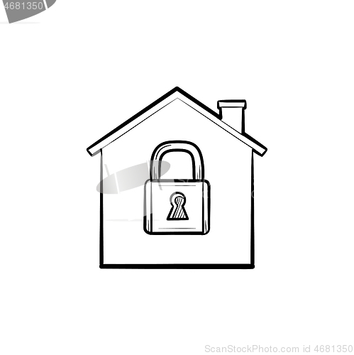 Image of House with closed lock hand drawn outline doodle icon.