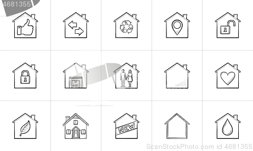 Image of Houses hand drawn outline doodle icon set.