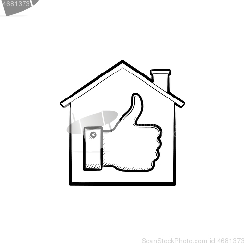 Image of Thumb up house hand drawn outline doodle icon.