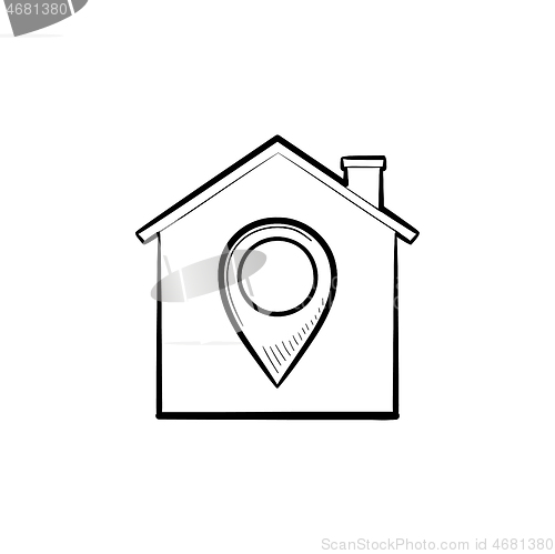 Image of House with navigation mark hand drawn outline doodle icon.