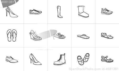 Image of Footwear hand drawn outline doodle icon set.