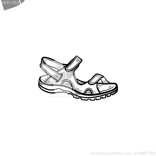 Image of Realistic child sandal drawn outline doodle icon.