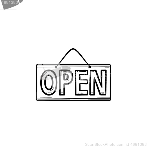 Image of Open sign drawn outline doodle icon.