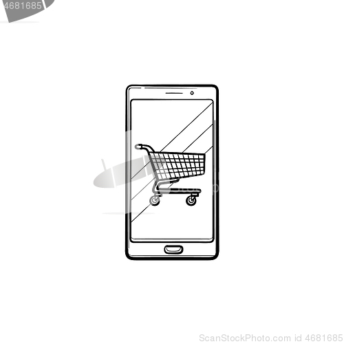 Image of Mobile shopping hand drawn outline doodle icon.