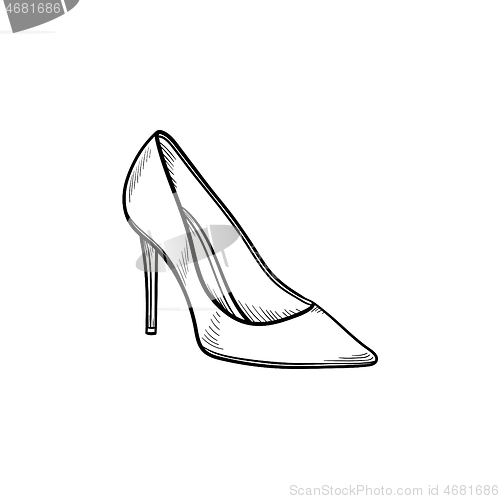 Image of High heel shoe hand drawn outline doodle icon.