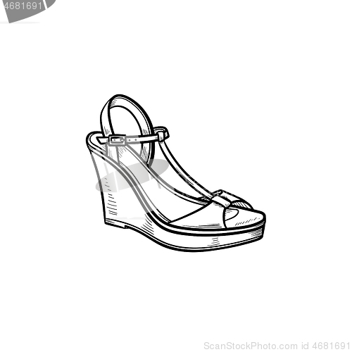 Image of Wedge sandal hand drawn outline doodle icon.