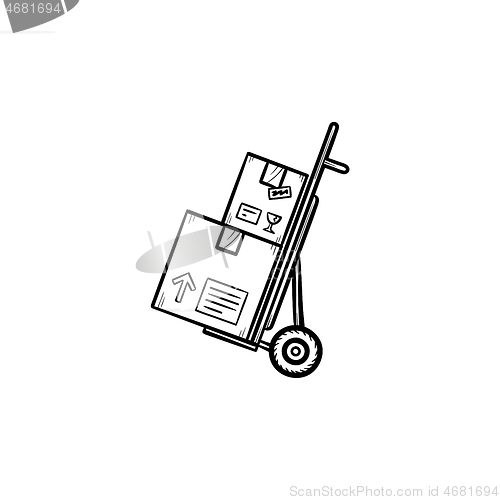 Image of Handcart with cardboard boxes hand drawn outline doodle icon.