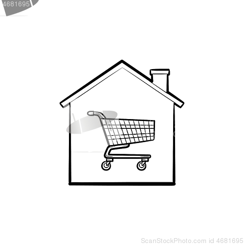 Image of House shopping cart hand drawn outline doodle icon.