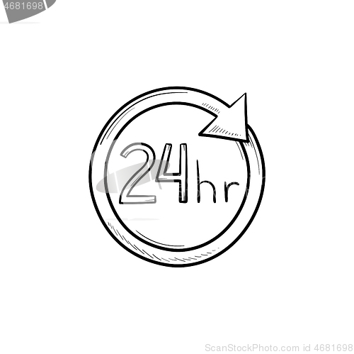 Image of 24 hours available hand drawn outline doodle icon.