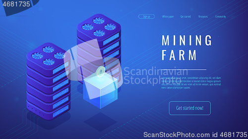 Image of Isometric mining farm landing page concept.