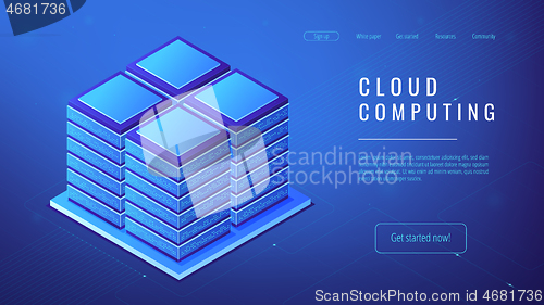 Image of Isometric server farm cloud computing concept.
