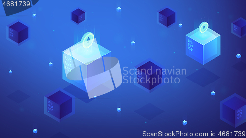 Image of Isometric blockchain etherium cryptocurrency concept.