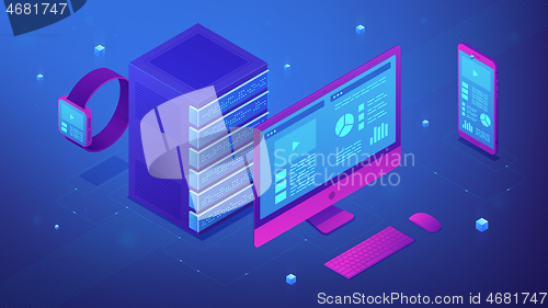 Image of Isometric data synchronization concept.