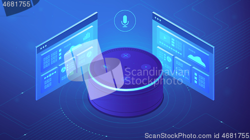 Image of Isometric voice control website and app illustration.