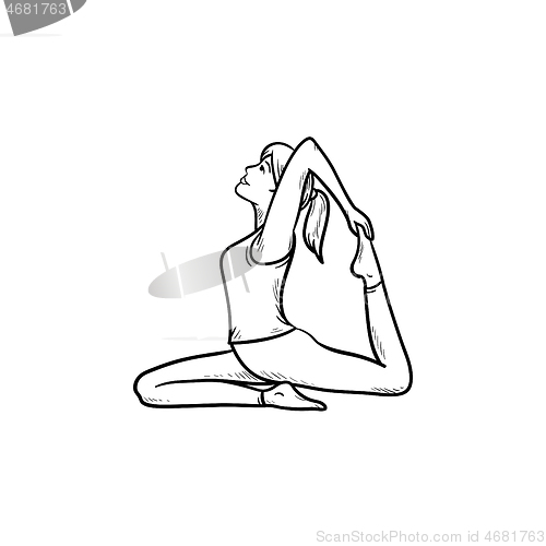 Image of Woman in yoga king pigeon pose hand drawn outline doodle icon