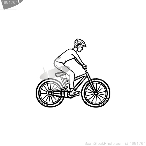 Image of Mountain biker hand drawn outline doodle icon.