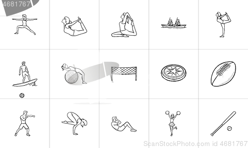 Image of Sport hand drawn outline doodle icon set.