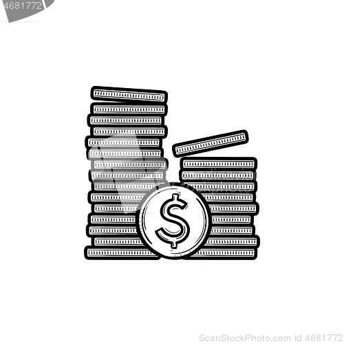 Image of Two piles of coins hand drawn outline doodle icon.