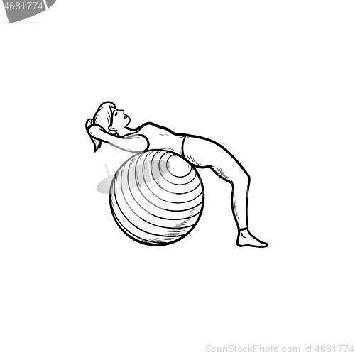Image of Woman doing pilates exercises hand drawn outline doodle icon.
