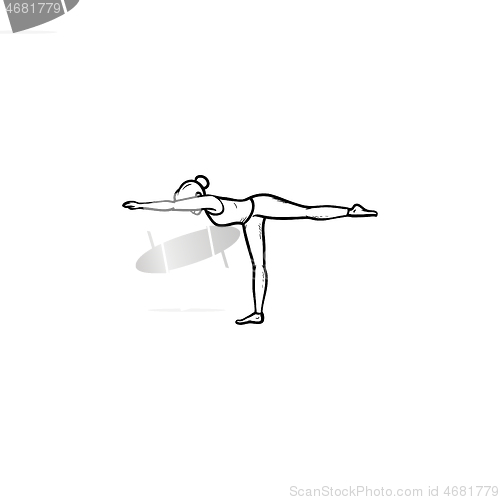 Image of Woman doing yoga pose hand drawn outline doodle icon.